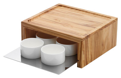 Serafino Zani Festa Bowl - Set of 4 bowls - Breakfast set. White,Light wood,Matt metal