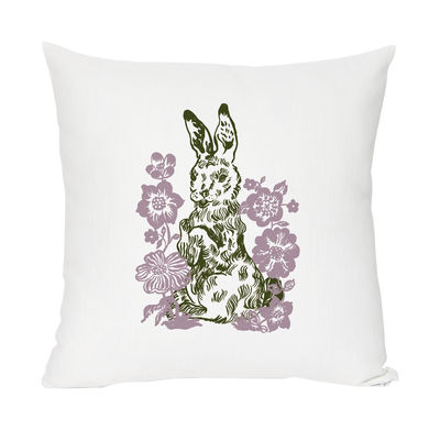 Domestic Rabbit Cushion - Linen & cotton. White,Green,Mauve