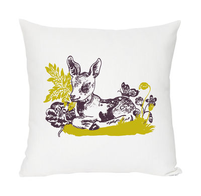 Domestic Bambi Cushion - Linen & cotton. White,Green,Purple