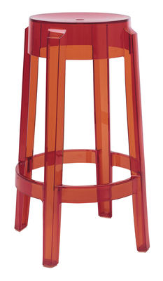 Kartell Charles Ghost Bar stool - H 65 cm - Plastic. Salmon pink