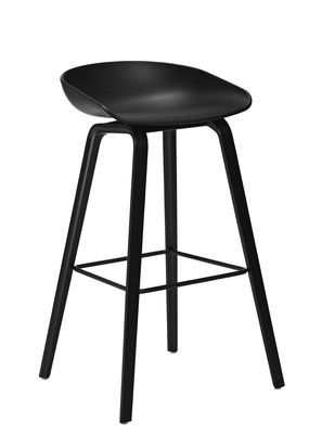 Hay About a stool Bar stool - H 65 cm - Plastic & wood legs. Black