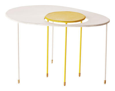Gubi - Mathieu Matégot Kangourou Supplement table - Set of 2 modular tables - Reissue 50'. White,Yel