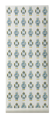 Ferm Living Robots Wallpaper - 1 panel. White,Blue,Yellow