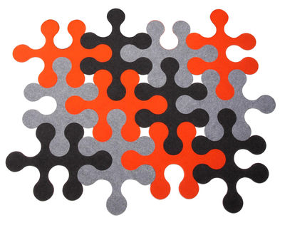 La Corbeille Molécules Rug - 12 pieces mixing 3 colours. Orange,Grey,Charcoal grey