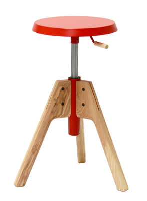 Valsecchi 1918 Pico Adjustable bar stool - Pivoting. Red,Natural wood