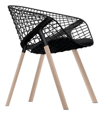 Alias Kobi Wood Armchair - Metal & wood legs / Small cushion. Black,Oak