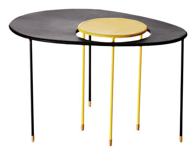 Gubi - Mathieu Matégot Kangourou Supplement table - Set of 2 modular tables - Reissue 50'. Yellow,Bl