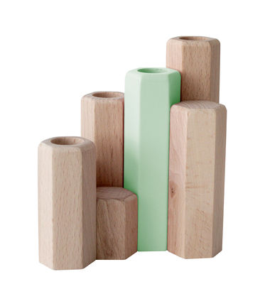 Hartô Jacques Candle stick - Modular - For 4 candles. Natural wood,Pastel green