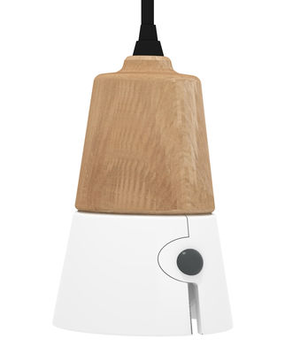 Universo Positivo Cone Small Pendant - Wood & metal - H 14 cm. White,Black,Natural oak