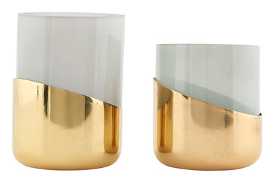 House Doctor Candle holder - / Set of 2. Grey,Green,Brass