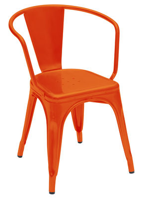 Tolix A56 Stackable armchair - Steel - Shinny color. Orange