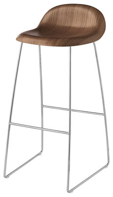 Gubi 3 Bar stool - H 75 cm - Walnut shell. Walnut