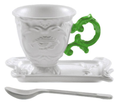 Seletti I-Coffee Coffee cup - Set cup + saucer + spoon. Green