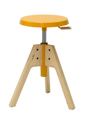 Valsecchi 1918 Pico Adjustable bar stool - Pivoting. Yellow,Natural wood