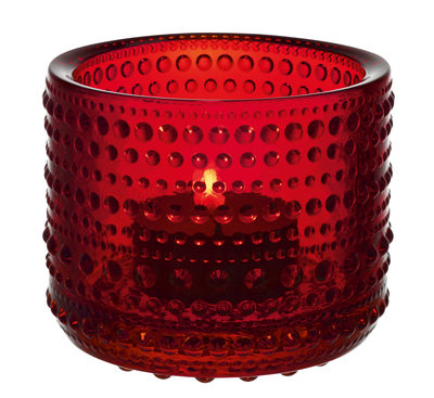 Iittala Kastehelmi Candle holder - / H 6,5 cm. Cranberry red