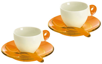 Guzzini Coffee cup - Set of 2 cups + 2 saucers + 2 spoons. Orange