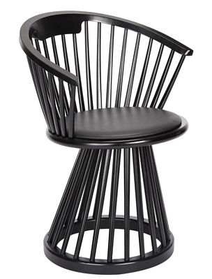 Tom Dixon Fan Armchair - H 78 cm - Wood & leather. Black