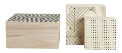 House Doctor Print Box - / Set of 3. Black,Natural wood