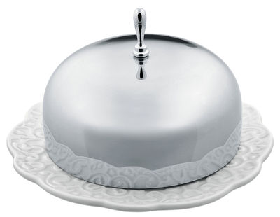 Alessi Dressed Butter dish. White,Steel