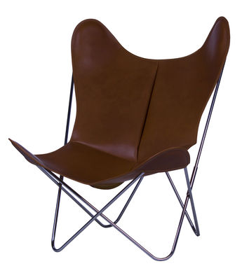 AA-New Design AA Butterfly Armchair - Leather / Chromed structure. Dark brown