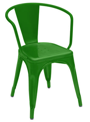 Tolix A56 Stackable armchair - Steel - Shinny color. Green