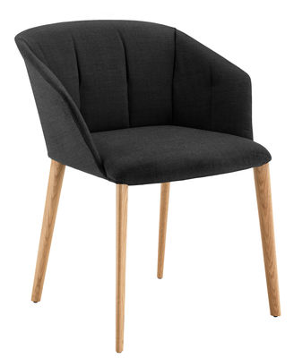 Zanotta Liza Padded armchair - Fabric & wooden legs. Black,Natural oak