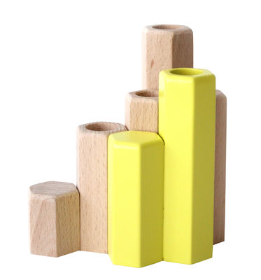 Hartô Jacques Candle stick - Modular - For 4 candles. Natural wood,Lemon yellow