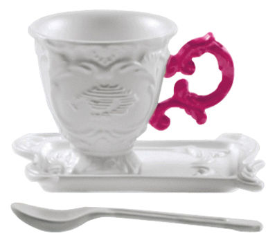 Seletti I-Coffee Coffee cup - Set cup + saucer + spoon. Fuschia