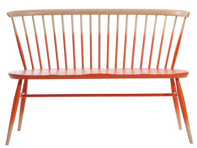 Ercol Love Seat Bench with backrest - Reissue 1955. Natural wood,Mandarine