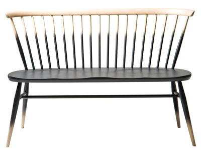 Ercol Love Seat Bench with backrest - 117 cm - 1955 Reissue. Black,Natural wood