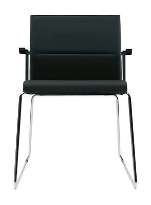 ICF Stick Chair Padded armchair - Leather. Black,Glossy metal