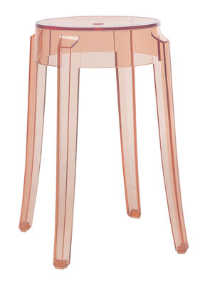 Kartell Charles Ghost Stackable stool - H 46 cm. Salmon pink