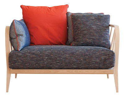 Ercol Nest by Paola Navone Straight sofa - 2 seaters - L 136 cm. Orange,Natural wood,Navy blue