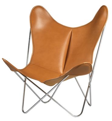 AA-New Design AA Butterfly Armchair - Leather / Chromed structure. Light grey