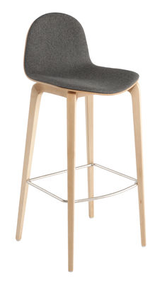 Ondarreta Bob Bar stool - Seat : H 74 cm - Fabric upholstery. Grey,Natural wood