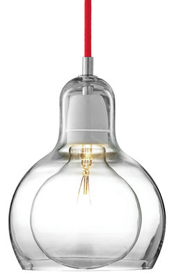 And Tradition Mega Bulb Pendant - Ø 18 cm - Red cable. Red,Transparent