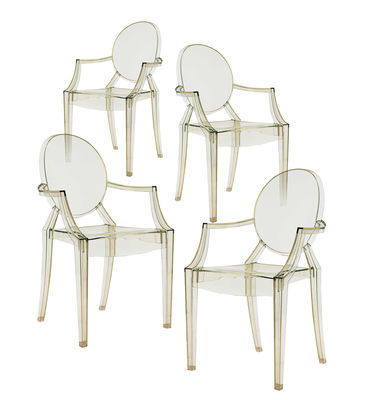 Kartell Louis Ghost Stackable armchair - Polycarbonate - Set of 4. Transparent yellow