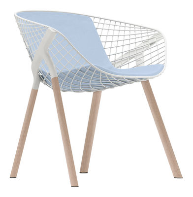 Alias Kobi Wood Armchair - Metal & wood legs / large cushion. White,Sky blue,Oak