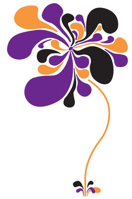 Domestic Pop Flower Sticker. Orange,Black,Purple