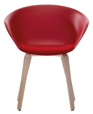 Arper Duna 02 Armchair - Wood legs - Seat cushion. Red,White oak