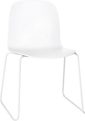 Muuto Visu Stackable chair - Wood / Sledge leg. White