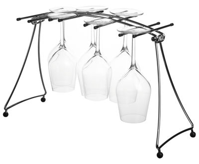 L'Atelier du Vin Draining rack - for wine glasses - Foldable. Black,Glossy metal