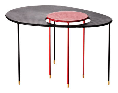Gubi - Mathieu Matégot Kangourou Supplement table - Set of 2 modular tables - Reissue 50'. Red,Black