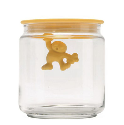 A di Alessi Gianni a little man holding on tight Airtight jar. Yellow