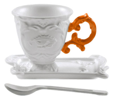 Seletti I-Coffee Coffee cup - Set cup + saucer + spoon. Orange
