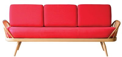 Ercol Studio Couch Straight sofa - 3 seaters / L 206 cm - Reissue 1950'. Red,Natural wood