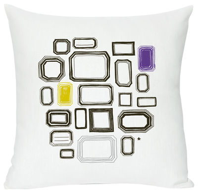 Domestic Coll print Cushion - Screen printed cushion made of linen & cotton. White,Yellow,Black,Purp