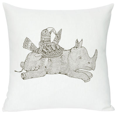 Domestic Paratones Cushion - Screen printed cushion made of linen & cotton. White