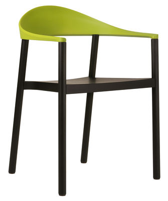 Plank Monza Stackable armchair - Plastic & painted wood. Black,Green