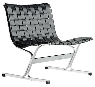 ICF Luar Low armchair - / Leather and chromed steel. Black,Chromed